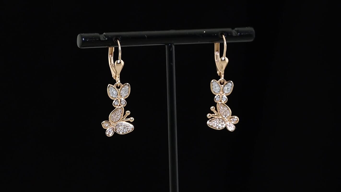 D''Joy Natural Pink and White Diamond 0.30 ctw Butterfly Earrings in 18K Vermeil Rose Gold Over Sterling Silver