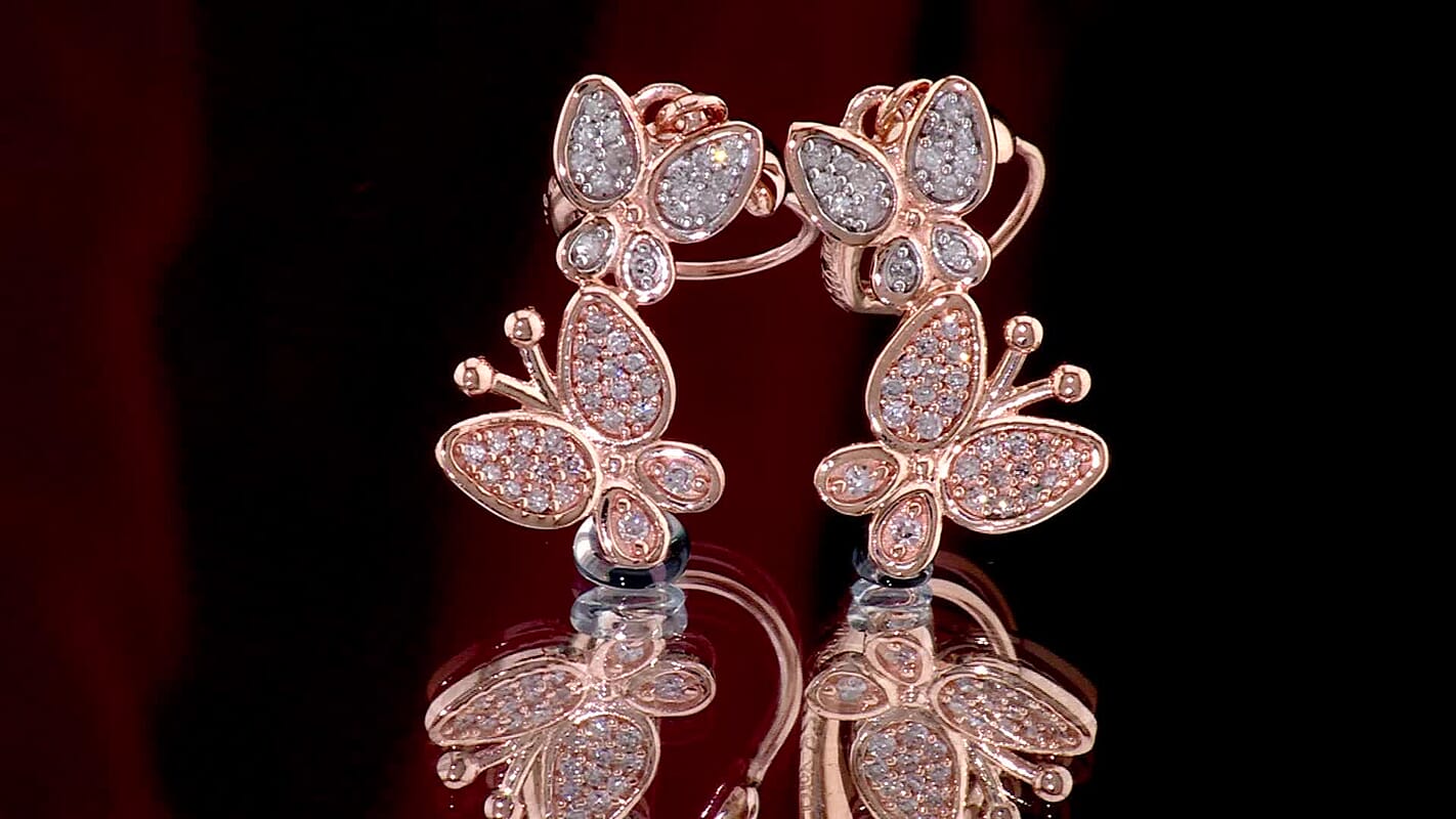 D''Joy Natural Pink and White Diamond 0.30 ctw Butterfly Earrings in 18K Vermeil Rose Gold Over Sterling Silver