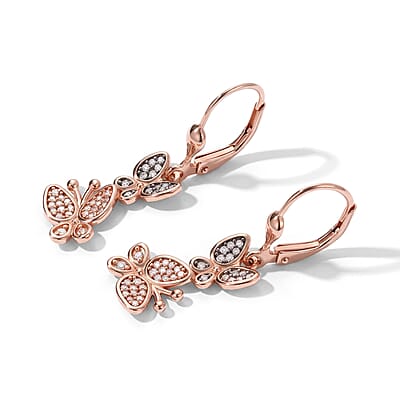 D'Joy Natural Pink and White Diamond 0.30 ctw Butterfly Earrings in 18K Vermeil Rose Gold Over Sterling Silver