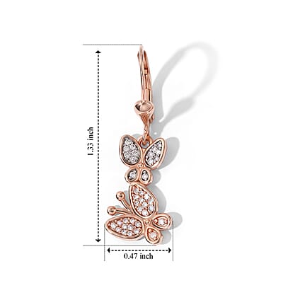 D'Joy Natural Pink and White Diamond 0.30 ctw Butterfly Earrings in 18K Vermeil Rose Gold Over Sterling Silver