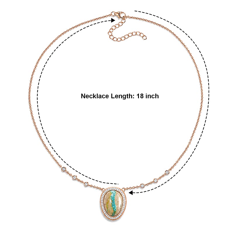 D'Joy Rachel Roy Premium Royston Ribbon Turquoise, White Zircon and Simulated Diamond 17.85 ctw Necklace in 18K Vermeil Rose Gold Over Sterling Silver 18 Inches