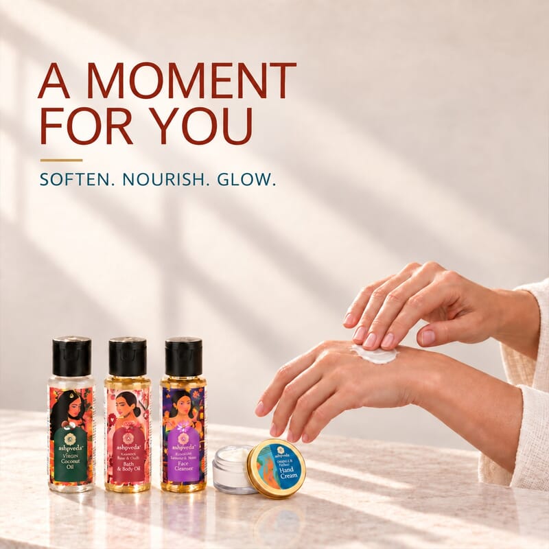 Ashpveda Nature's Magic Mandarin & Neem Hand Cream / Kannauj Rose & Oudh Body Oil / Kashmiri Saffron & Neem Face Wash / Virgin Coconut Oil 30 ml / 1.01 oz