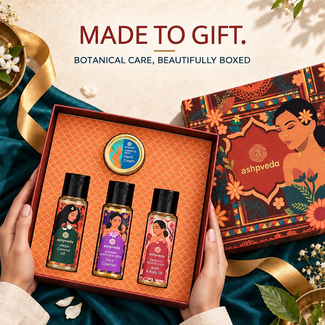 Ashpveda Nature's Magic Mandarin & Neem Hand Cream / Kannauj Rose & Oudh Body Oil / Kashmiri Saffron & Neem Face Wash / Virgin Coconut Oil 30 ml / 1.01 oz