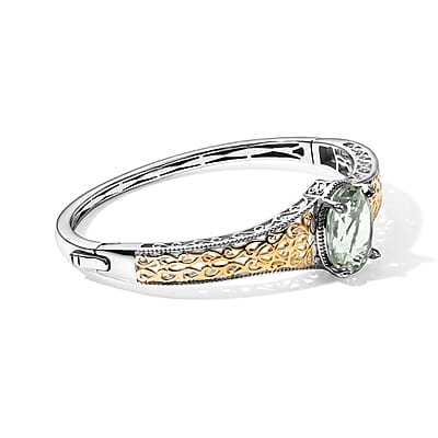 EverTrue Montezuma Prasiolite 12.10 ctw Bangle Bracelet in 18K YG Plated and Platinum Bond (7.25 in)
