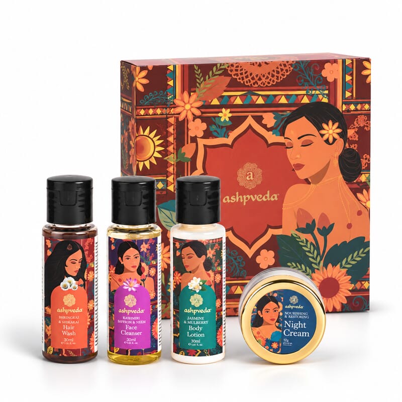 Ashpveda Opulance Kashmiri Saffron & Neem Face Wash / Nourishing & Restoring Night Cream / Jasmine & Mulberry Body Lotion / Bhringraj & Shikakai Hair Wash 30 ml / 1.01 oz