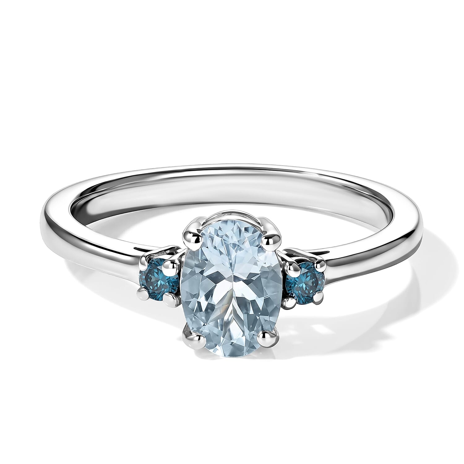 D'Joy Santa Maria Aquamarine and Lab Grown Blue Diamond (IR) (SI) 0.80 ctw Ice & Midnight Ring in Rhodium Over Sterling Silver (Size 5.0)