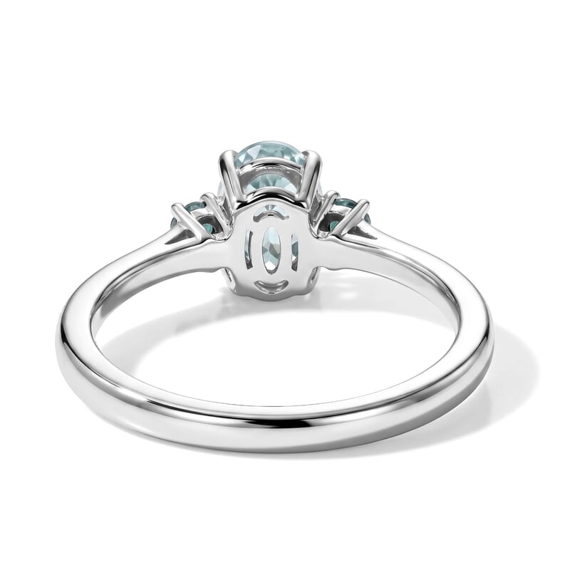 D'Joy Santa Maria Aquamarine and Lab Grown Blue Diamond (IR) (SI) 0.80 ctw Ice & Midnight Ring in Rhodium Over Sterling Silver (Size 5.0)