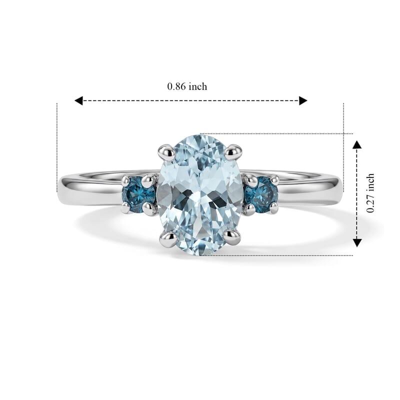 D'Joy Santa Maria Aquamarine and Lab Grown Blue Diamond (IR) (SI) 0.80 ctw Ice & Midnight Ring in Rhodium Over Sterling Silver (Size 5.0)