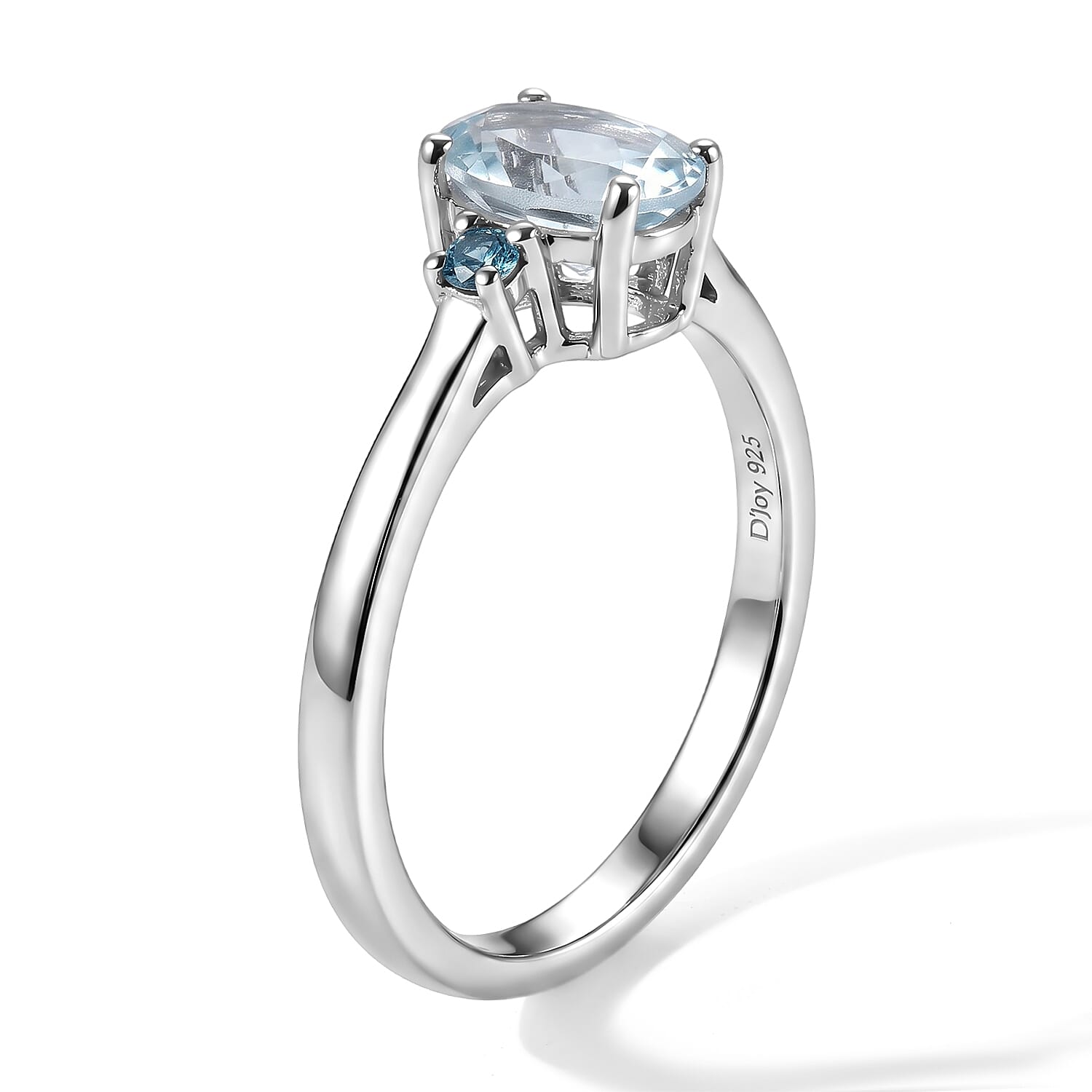 D'Joy Santa Maria Aquamarine and Lab Grown Blue Diamond (IR) (SI) 0.80 ctw Ice & Midnight Ring in Rhodium Over Sterling Silver (Size 6.0)