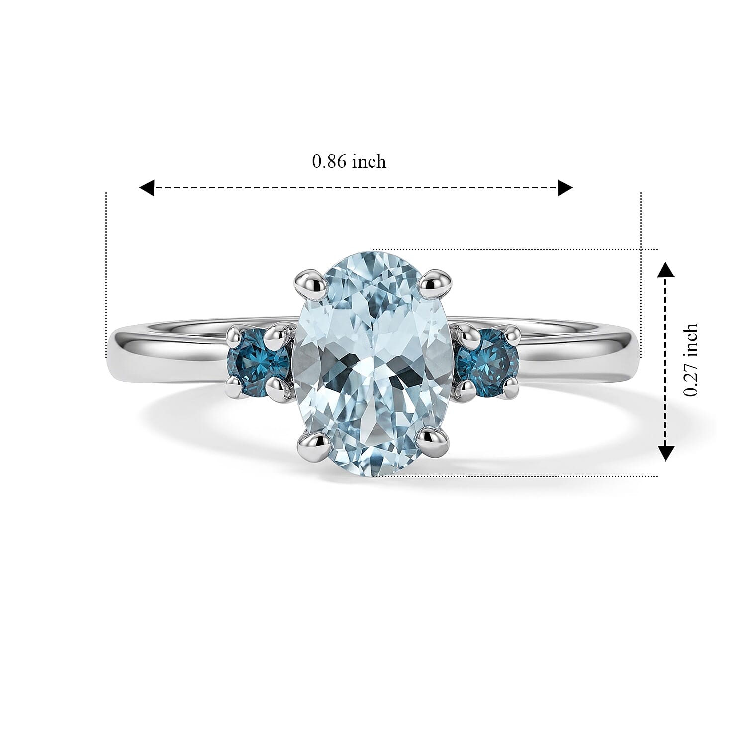 D'Joy Santa Maria Aquamarine and Lab Grown Blue Diamond (IR) (SI) 0.80 ctw Ice & Midnight Ring in Rhodium Over Sterling Silver (Size 6.0)