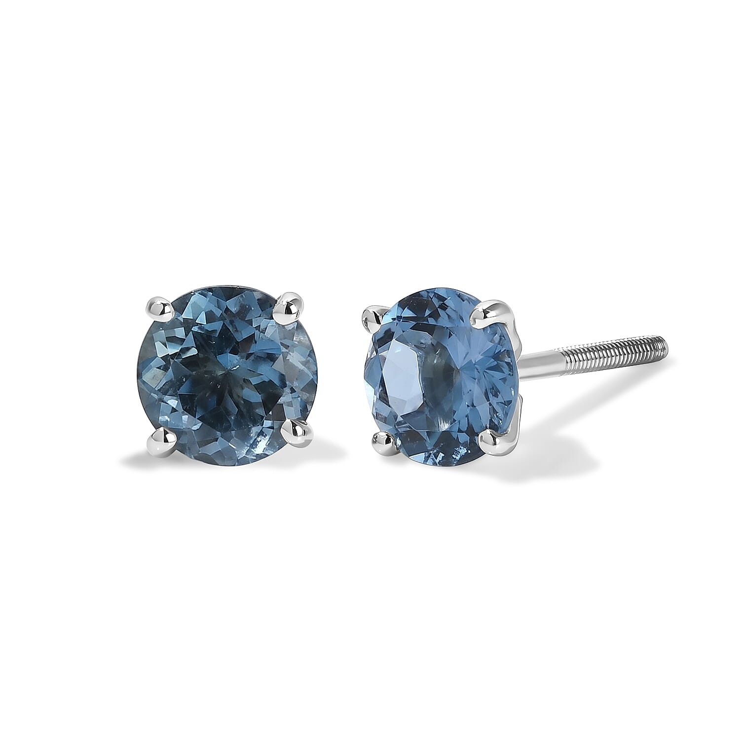 AAA Santamaria Aquamarine 1.20 ctw Solitaire Stud Screw Back Earrings in 10K White Gold