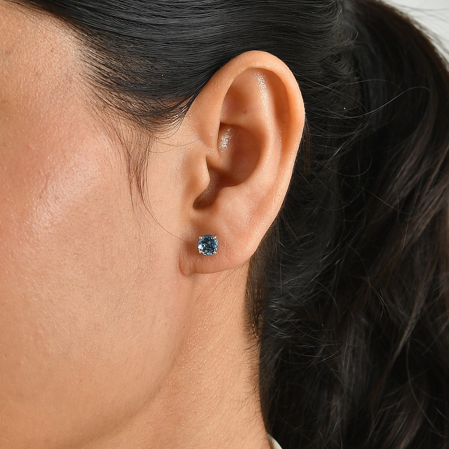 AAA Santa Maria Aquamarine 1.10 ctw Ice Blossom Studs Stud Earrings in 10K White Gold