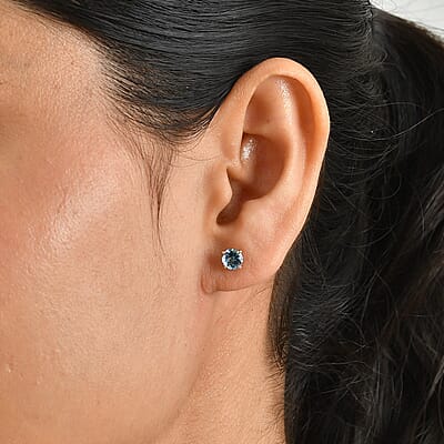 AAA Santamaria Aquamarine 1.20 ctw Solitaire Stud Screw Back Earrings in 10K Yellow Gold