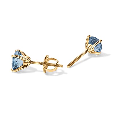 AAA Santamaria Aquamarine 1.20 ctw Solitaire Stud Screw Back Earrings in 10K Yellow Gold