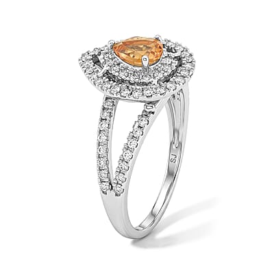 Simulated Yellow and White Diamond Ring in Sterling Silver (Size 7.0)