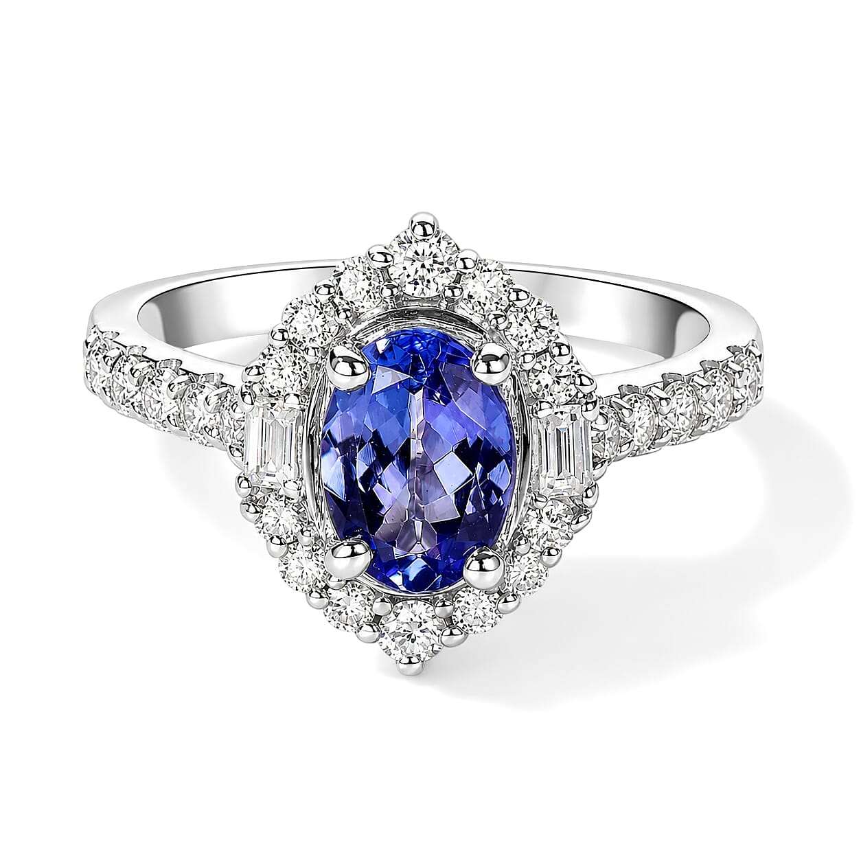 Certified & Appraised D'Joy Premium Tanzanite and Moissanite 1.50 ctw Ring in Rhodium Over Sterling Silver (Size 6.0)