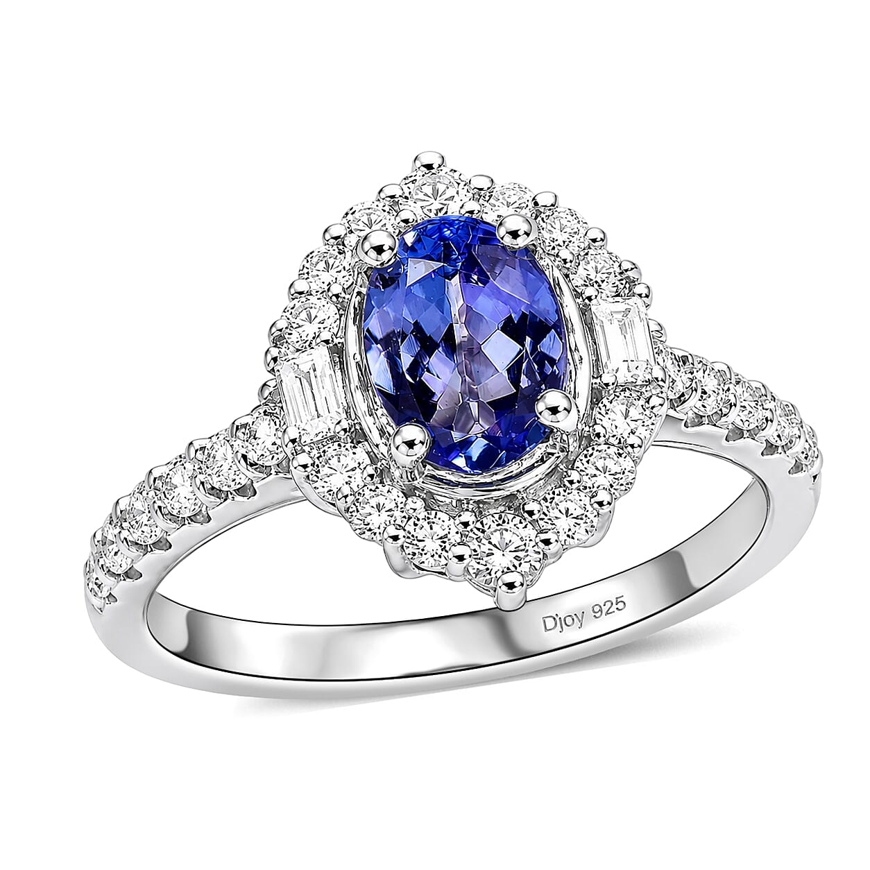 Certified & Appraised D'Joy Premium Tanzanite and Moissanite 1.50 ctw Ring in Rhodium Over Sterling Silver (Size 6.0)