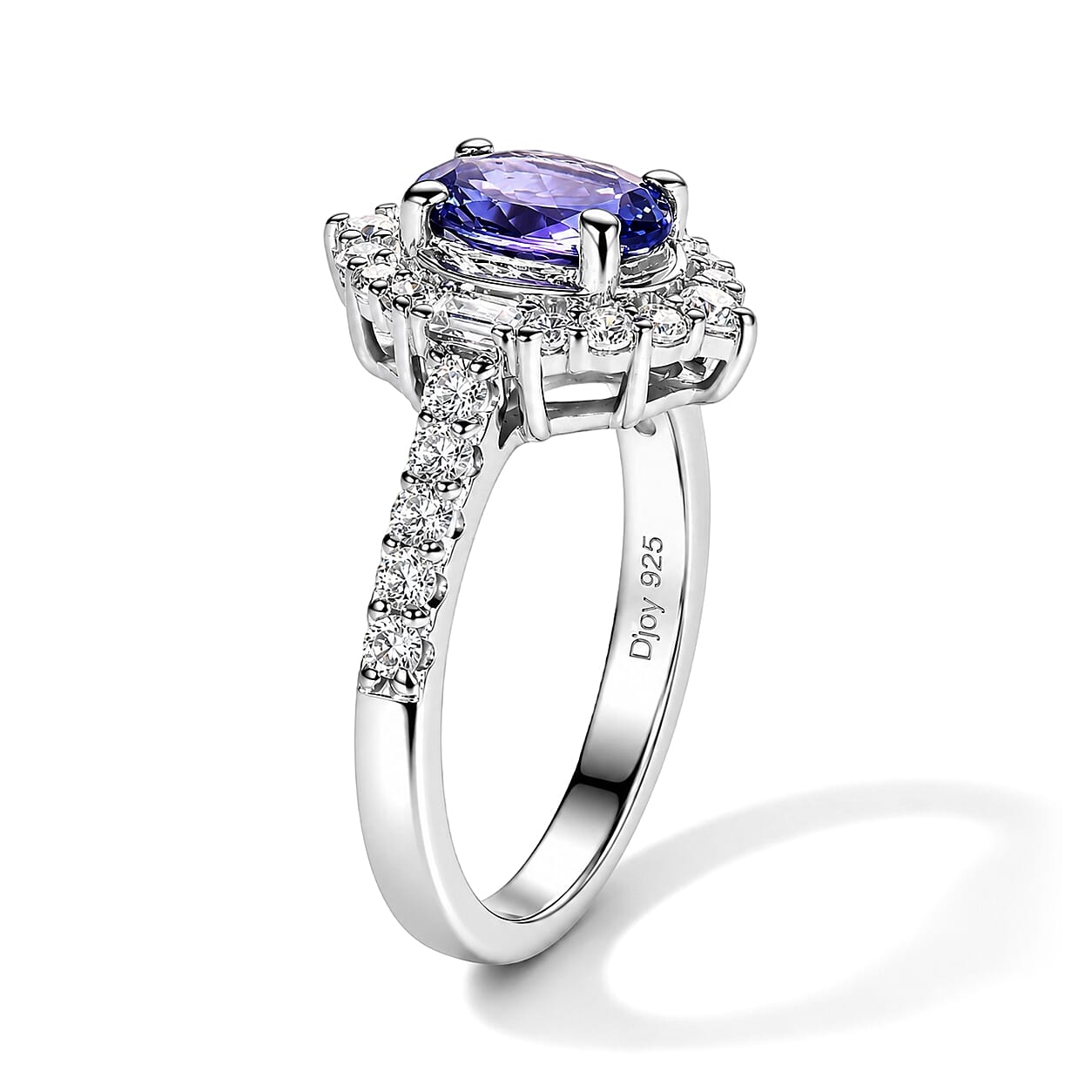Certified & Appraised D'Joy Premium Tanzanite and Moissanite 1.50 ctw Ring in Rhodium Over Sterling Silver (Size 6.0)