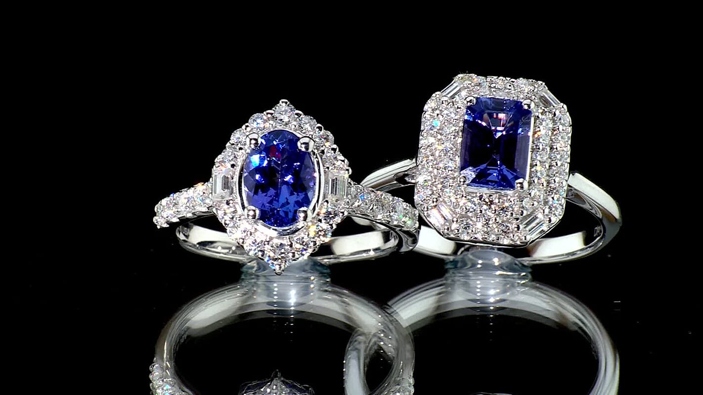 Certified & Appraised D''Joy Premium Tanzanite, Moissanite Ring in Rhodium Over Sterling Silver (Size 10.0) 1.50 ctw