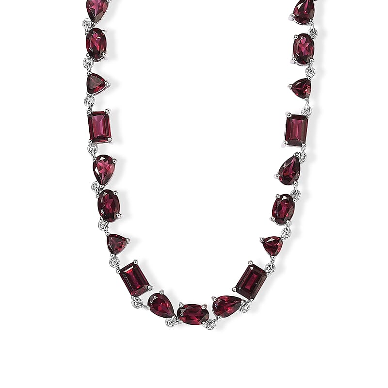 D'Joy Orissa Rhodolite Garnet 30.35 ctw Necklace in Rhodium Over Sterling Silver (18 Inches)