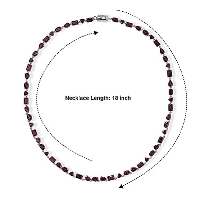D'Joy Orissa Rhodolite Garnet 30.35 ctw Necklace in Rhodium Over Sterling Silver (18 Inches)
