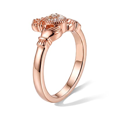 D'Joy Natural Pink Diamond 0.06 ctw Claddagh Ring in 18K RG Plated Sterling Silver (Size 6.0)