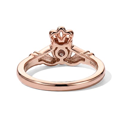 D'Joy Natural Pink Diamond 0.06 ctw Claddagh Ring in 18K RG Plated Sterling Silver (Size 6.0)
