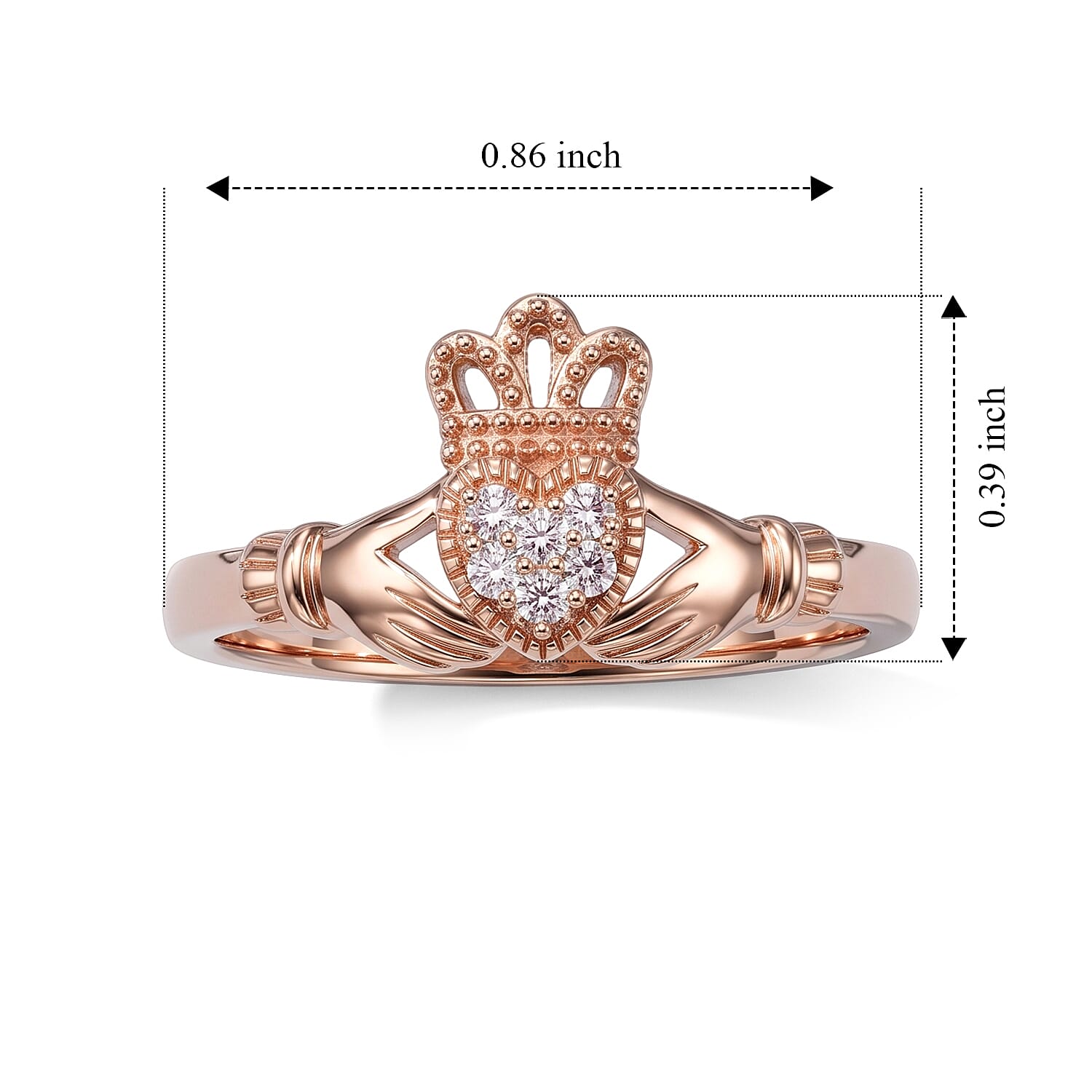 D'Joy Natural Pink Diamond 0.06 ctw Claddagh Ring in 18K RG Plated Sterling Silver (Size 6.0)