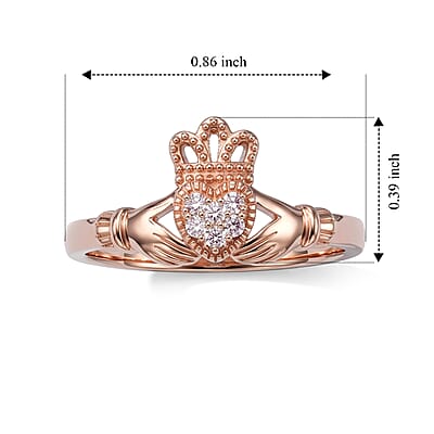 D'Joy Natural Pink Diamond 0.06 ctw Claddagh Ring in 18K RG Plated Sterling Silver (Size 6.0)