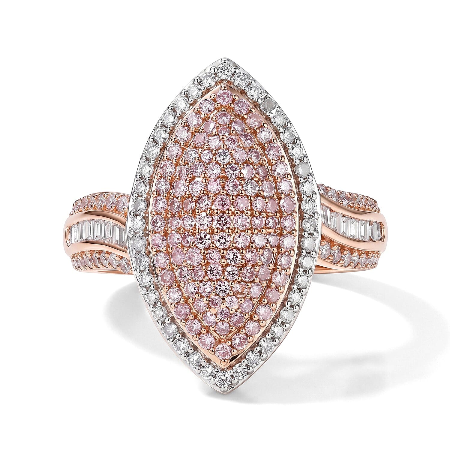 D''Joy Natural Pink and White Diamond 1.00 ctw Ring in 18K Vermeil Rose Gold Over Sterling Silver (Size 7.0)