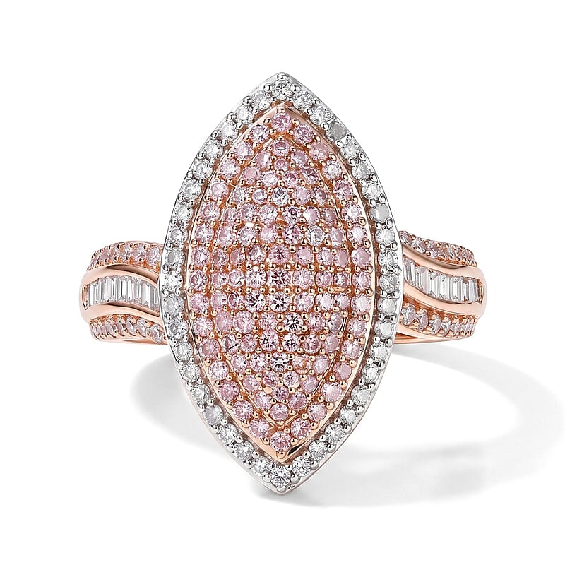 D'Joy Natural Pink and White Diamond 1.00 ctw Blush Royale Ring in 18K Vermeil Rose Gold Over Sterling Silver (Size 6.0)