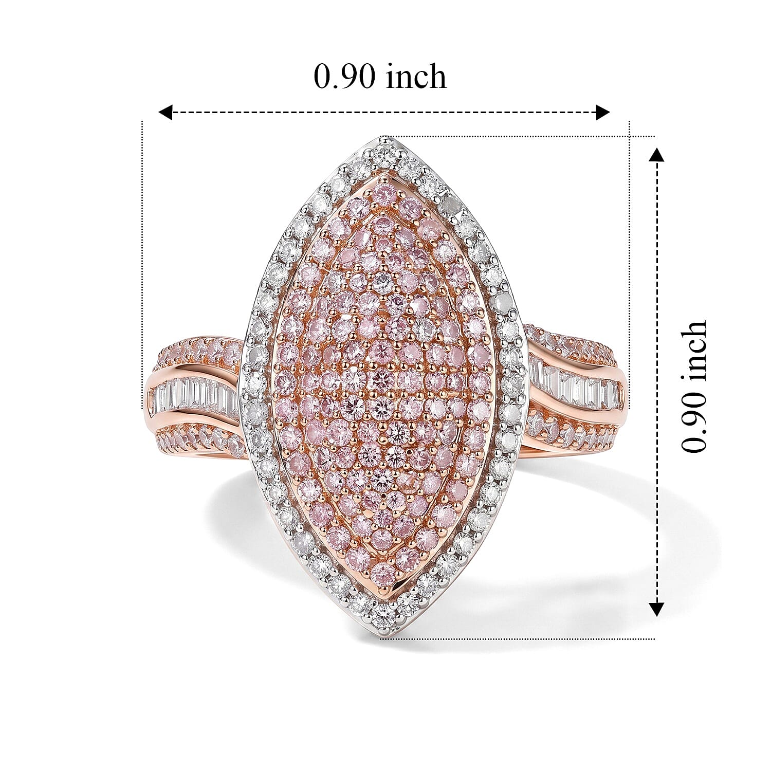 D'Joy Natural Pink and White Diamond 1.00 ctw Blush Royale Ring in 18K Vermeil Rose Gold Over Sterling Silver (Size 6.0)
