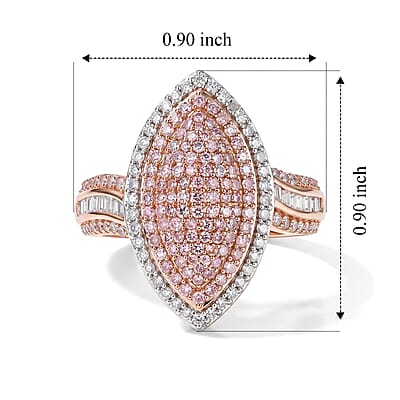 D'Joy Natural Pink and White Diamond 1.00 ctw Blush Royale Ring in 18K Vermeil Rose Gold Over Sterling Silver (Size 6.0)