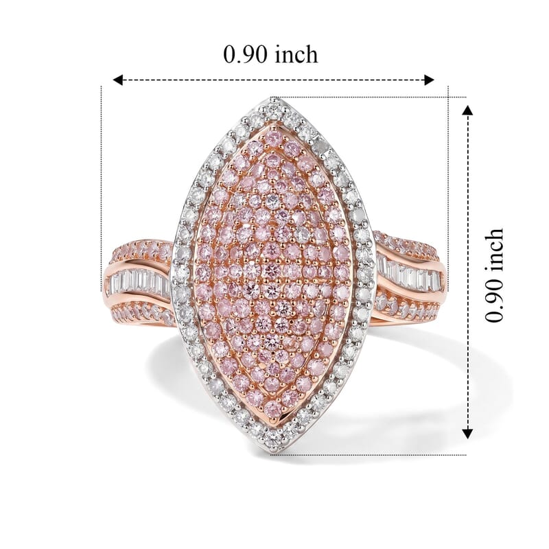 D'Joy Natural Pink and White Diamond 1.00 ctw Blush Royale Ring in 18K Vermeil Rose Gold Over Sterling Silver (Size 6.0)