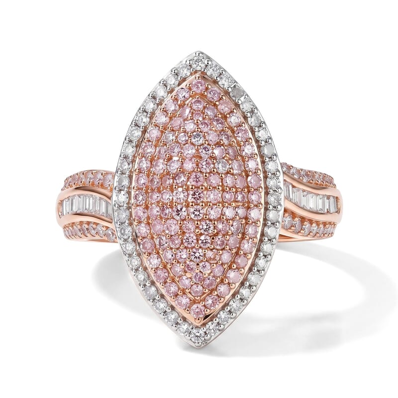 D'Joy Natural Pink and White Diamond 1.00 ctw Blush Royale Ring in 18K Vermeil Rose Gold Over Sterling Silver (Size 7.0)