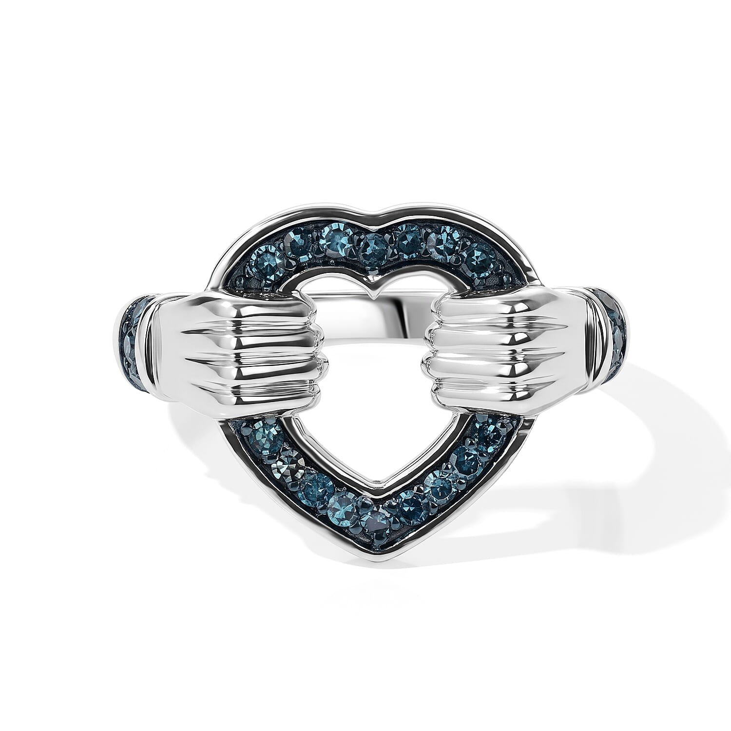 Luxuriant Lab Grown Blue Diamond (IR)(SI) 0.25 ctw Heart Ring in Rhodium Over Sterling Silver (Size 5.0)