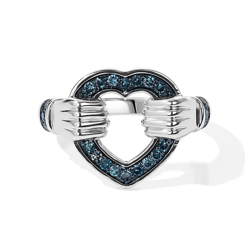 Luxuriant Lab Grown Blue Diamond (IR)(SI) 0.25 ctw Heart Ring in Rhodium Over Sterling Silver (Size 5.0)