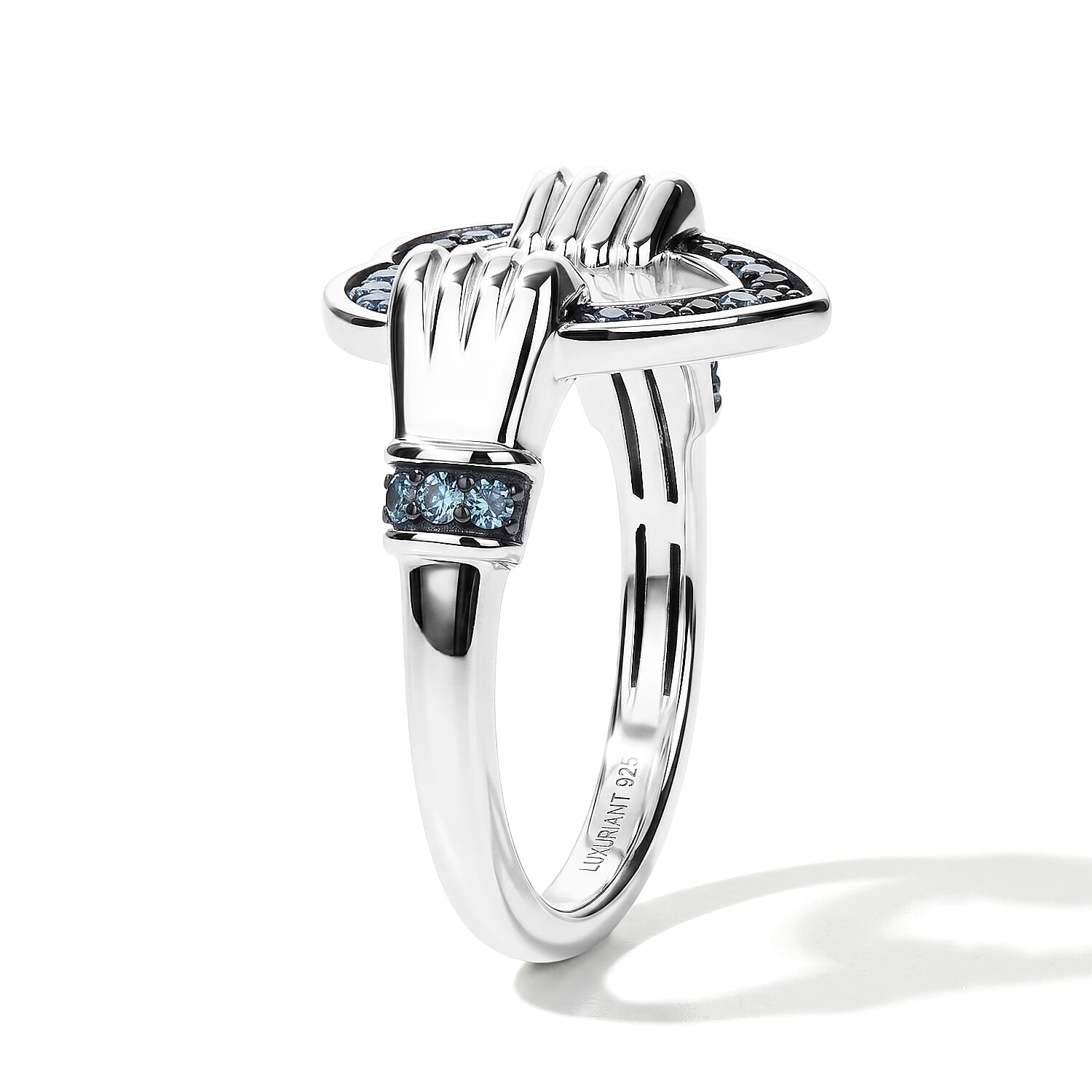Luxuriant Lab Grown Blue Diamond (IR)(SI) 0.25 ctw Heart Ring in Rhodium Over Sterling Silver (Size 5.0)