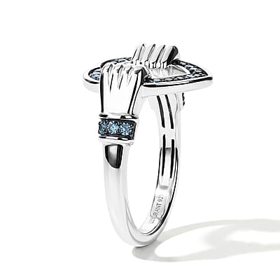 Luxuriant Lab Grown Blue Diamond (IR)(SI) 0.25 ctw Heart Ring in Rhodium Over Sterling Silver (Size 5.0)