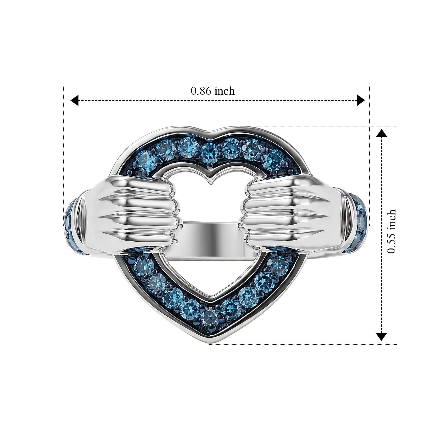Luxuriant Lab Grown Blue Diamond (IR)(SI) 0.25 ctw Heart Ring in Rhodium Over Sterling Silver (Size 5.0)