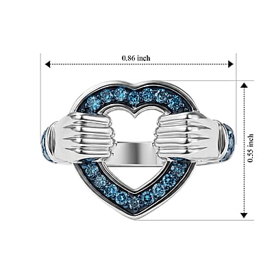Luxuriant Lab Grown Blue Diamond (IR)(SI) 0.25 ctw Heart Ring in Rhodium Over Sterling Silver (Size 5.0)