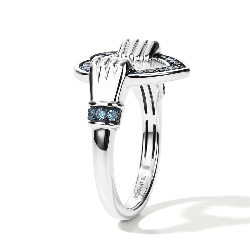 Luxuriant Lab Grown Blue Diamond (IR)(SI) 0.25 ctw Always Together Heart Ring in Rhodium Over Sterling Silver (Size 6.0)