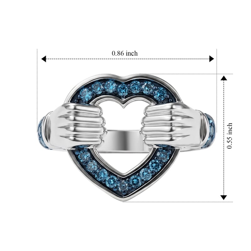 Luxuriant Lab Grown Blue Diamond (IR)(SI) 0.25 ctw Always Together Heart Ring in Rhodium Over Sterling Silver (Size 6.0)