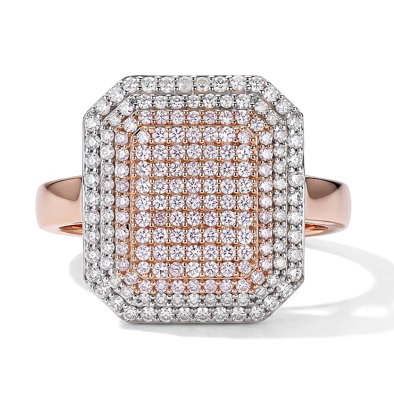 D'Joy Natural Pink and White Diamond 1.00 ctw Blush Royale Ring in 18K Vermeil Rose Gold Over Sterling Silver (Size 8.0)