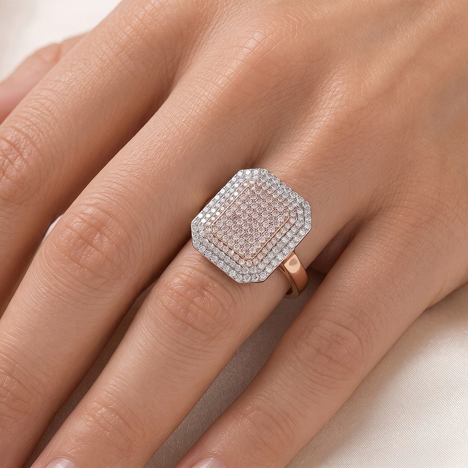 D''Joy Natural Pink and White Diamond Ring in 18K Vermeil Rose Gold Over Sterling Silver (Size 7.0) 1.00 ctw