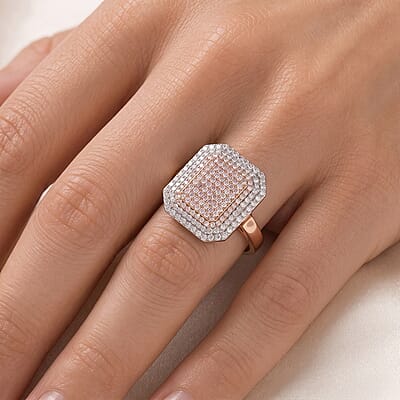 D'Joy Natural Pink and White Diamond 1.00 ctw Blush Royale Ring in 18K Vermeil Rose Gold Over Sterling Silver (Size 8.0)