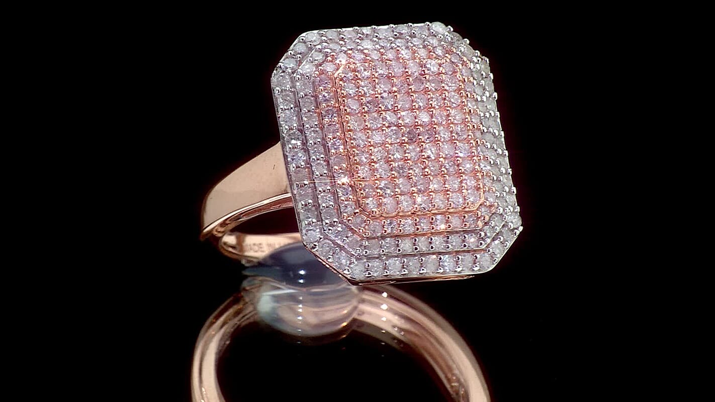 D''Joy Natural Pink and White Diamond Ring in 18K Vermeil Rose Gold Over Sterling Silver (Size 7.0) 1.00 ctw