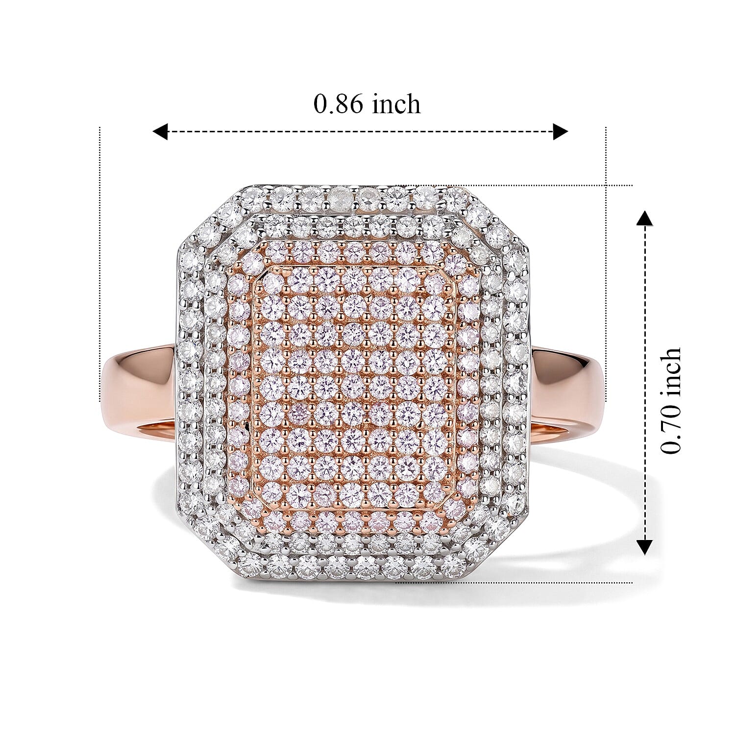 D'Joy Natural Pink and White Diamond 1.00 ctw Blush Royale Ring in 18K Vermeil Rose Gold Over Sterling Silver (Size 8.0)
