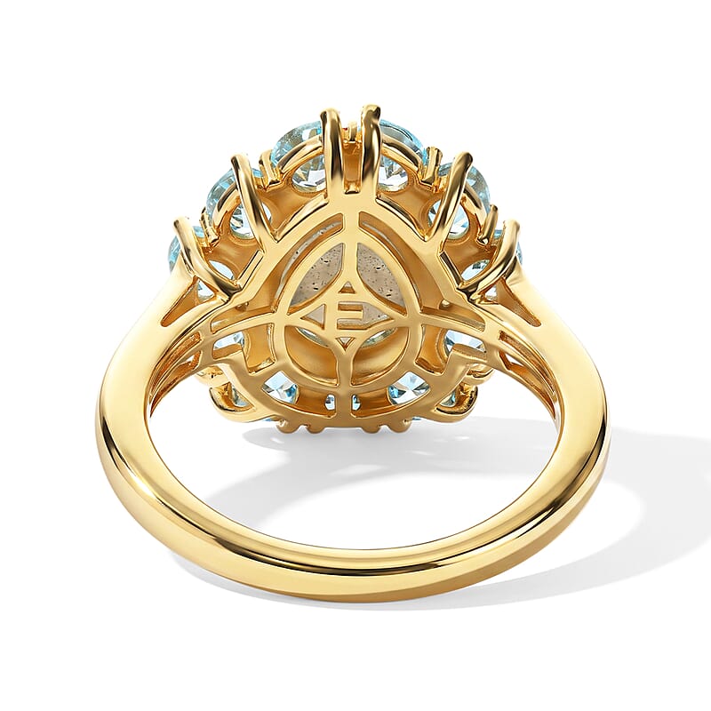 EverTrue AAA Malagasy Labradorite and Multi Gemstone 3.80 ctw Aurora Petals Ring in 18K YG Plated (Size 5.0)