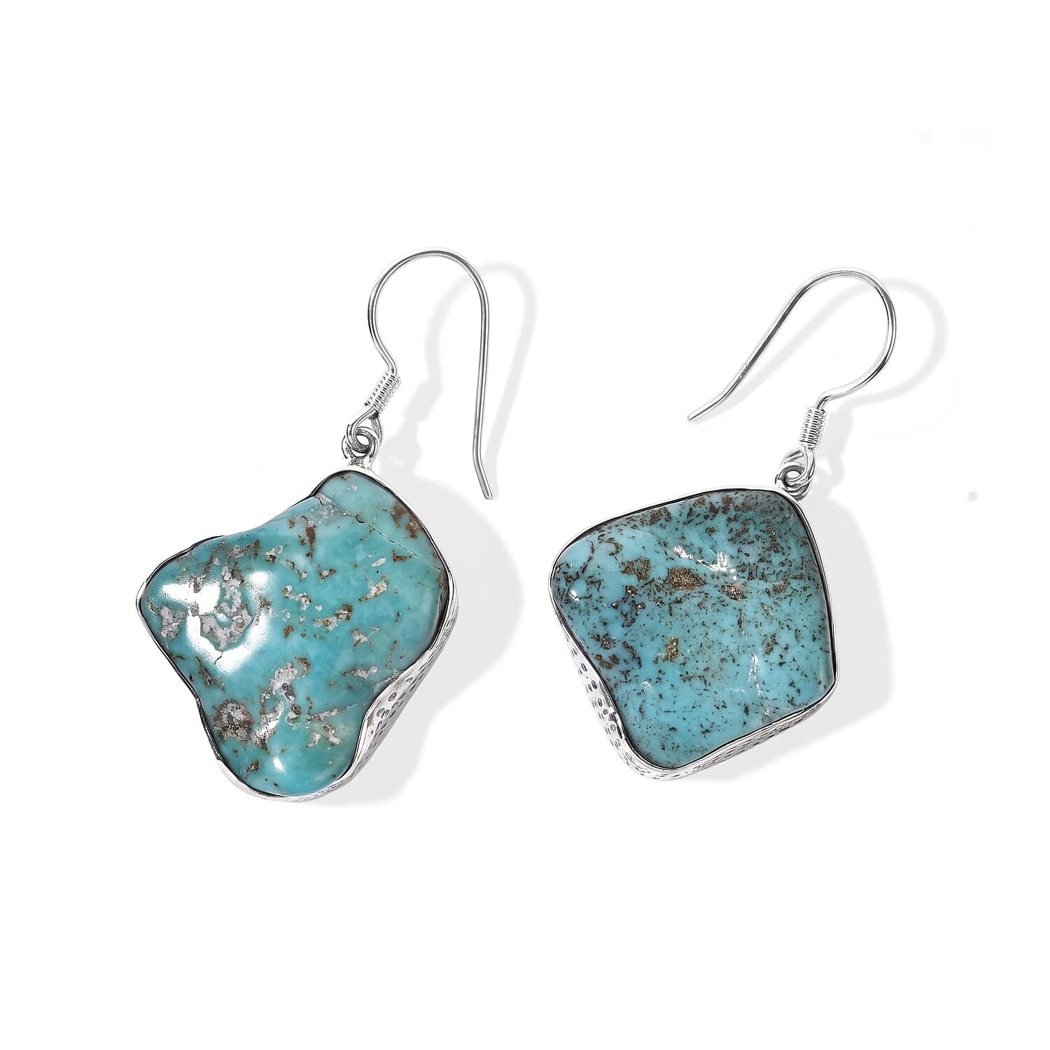 D'Joy Artisan Crafted Royal Hubei Blue Turquoise 47.50 ctw Southwest Style Earrings in Sterling Silver